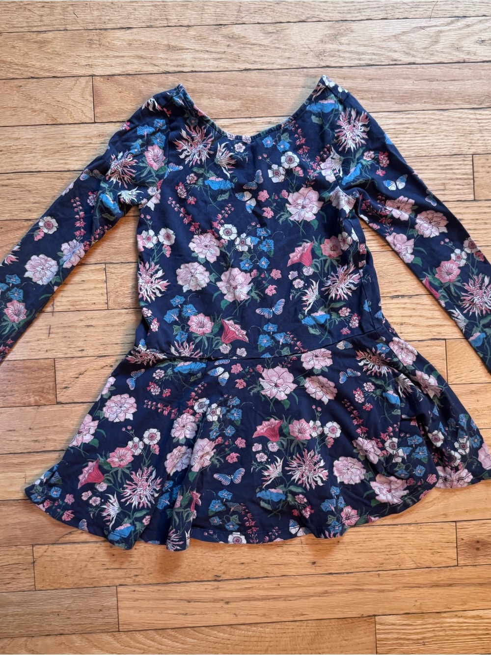Tea Collection Girls Navy Blue Floral Butterfly Long Sleeve Tunic Size 6